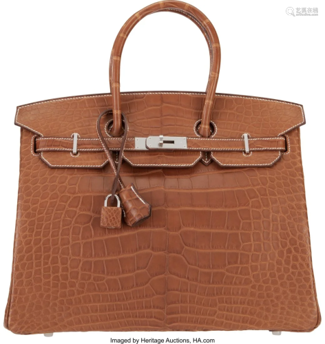 Hermès 35cm Matte Fauve Alligator Birkin Bag wi