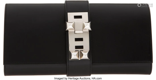 Hermès 29cm Black Calf Box Leather Medor Clutch