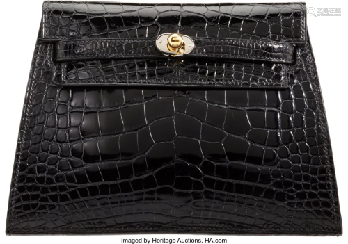 Hermès Vintage Shiny Black Alligator Sellier Cl