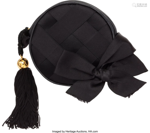 Chanel Vintage Black Satin Circular Bag with Gol