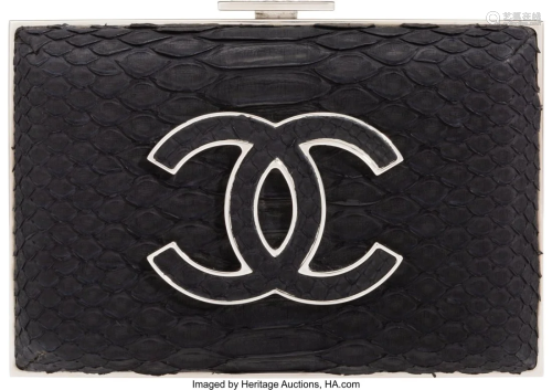 Chanel Black Python Clutch with Silver Hardware