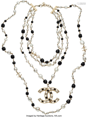 Chanel Black & White Pearl Layered Necklace with