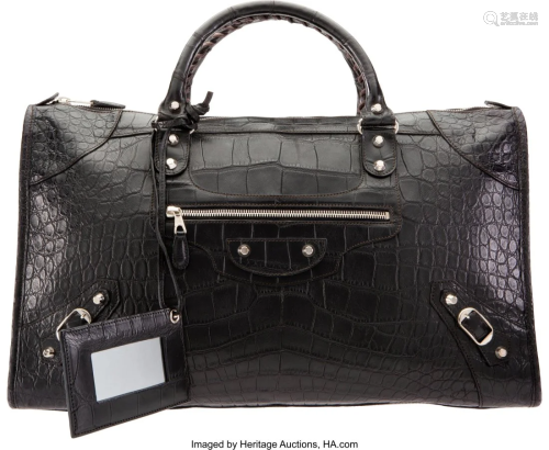 Balenciaga Matte Black Crocodile Weekender Bag w