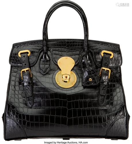 Ralph Lauren Black Crocodile Ricky Bag with Gold