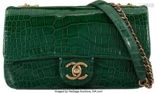Chanel Matte Emerald Crocodile Mini Classic Flap