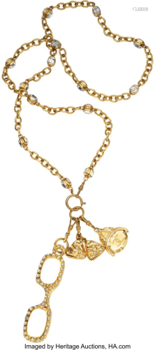 Chanel Vintage Crystal Charm Necklace with Aged