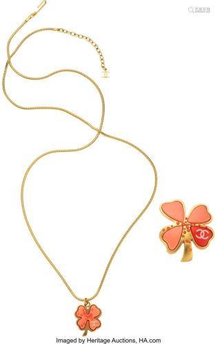 Coral Pink Clover Necklace an