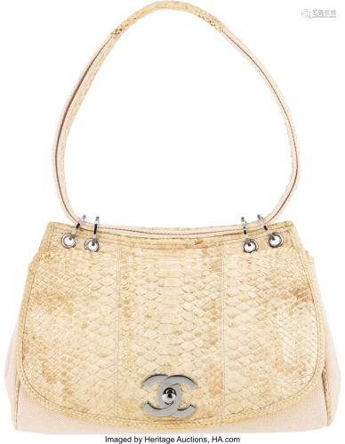 Chanel Tan Python & Canvas Flap Shoulder Bag wit