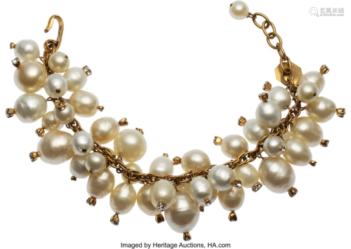 Chanel Vintage Pearl Bracelet with Aged Gold Har