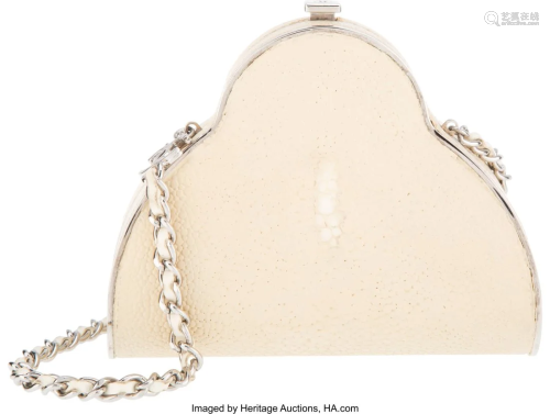 Chanel Beige Stingray Mini Evening Bag with Silv