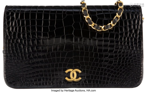 Chanel Vintage Black Crocodile Envelope Flap Bag