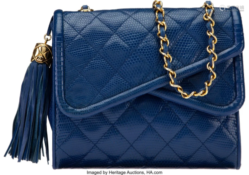 Chanel Vintage Blue Lizard Double Flap Bag with