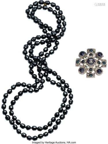 Dark Pearl Necklace and Brooc
