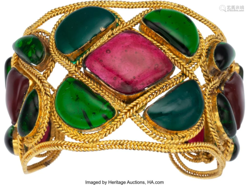 Chanel Vintage Green & Red Gripoix Cuff Bracelet
