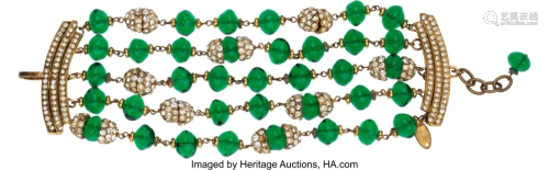 Chanel Vintage Green Gripoix and Crystal Bracele