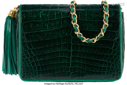 Chanel Vintage Matte Emerald Crocodile Mini Flap