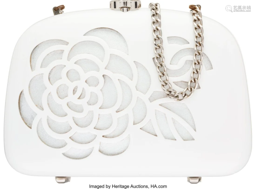 Chanel White Acrylic Camellia Minaudière with S