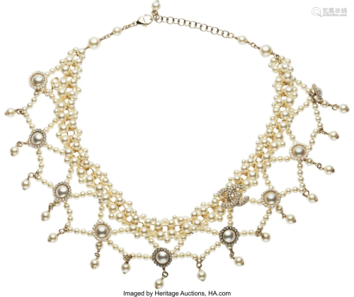 Chanel Pearl & Crystal Webbed Choker Necklace wi