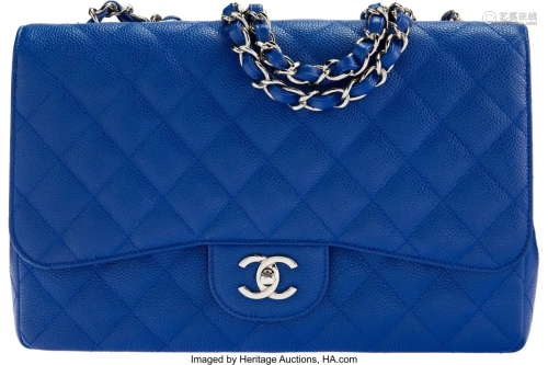 Chanel Blue Quilted Caviar Leather Jumbo Flap Ba
