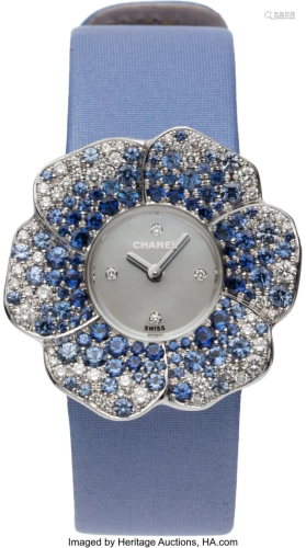 Chanel Diamond & Sapphire Camellia Watch with 18