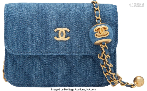 Chanel Blue Quilted Denim Pearl Crush Mini Walle