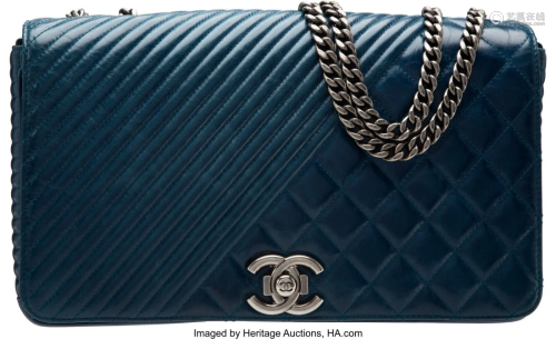Chanel Blue Quilted Aged Calfskin Leather Coco B