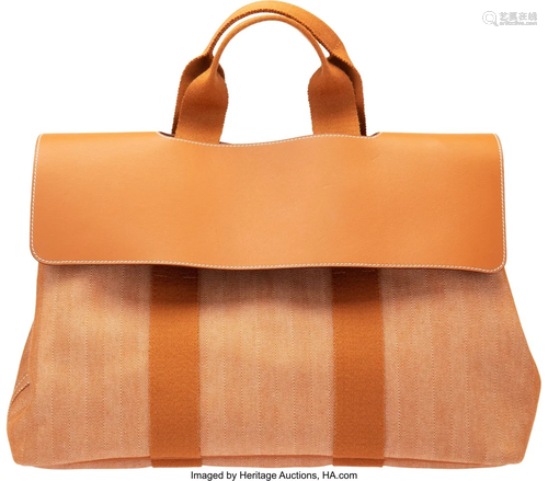 Hermès Gold Tadelakt Leather & Toile Canvas Val