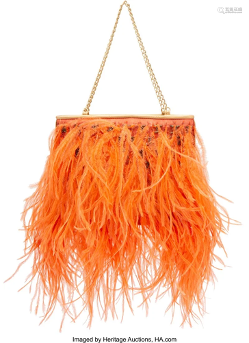 Chanel Orange Ostrich Feather Evening Bag with G