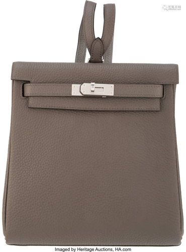 Hermès 22cm Etain Clemence Leather Kelly Ado II