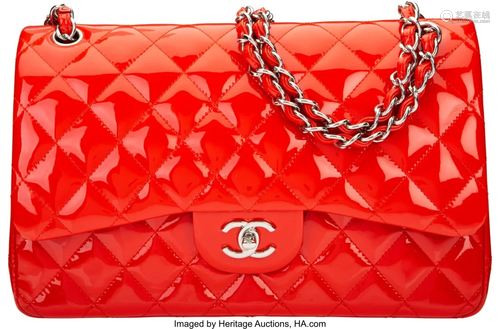 Chanel Red Quilted Patent Leather Jumbo Double F