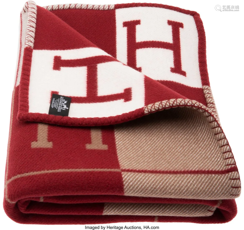 Hermès Rouge H & Ecru Avalon III Blanket Condi