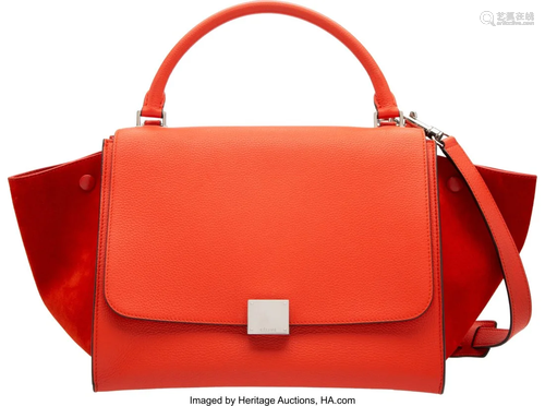 Celine Red Leather & Suede Trapeze Bag with Silv