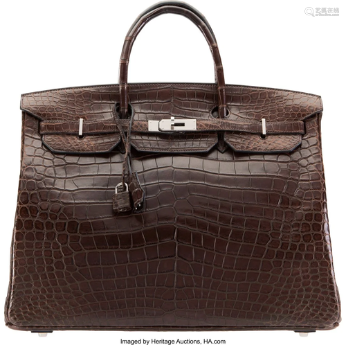 Hermès 40cm Matte Chocolate Porosus Crocodile B