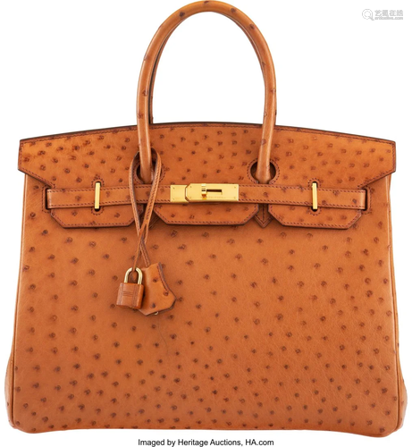 Hermès 35cm Cognac Ostrich Birkin Bag with Gold