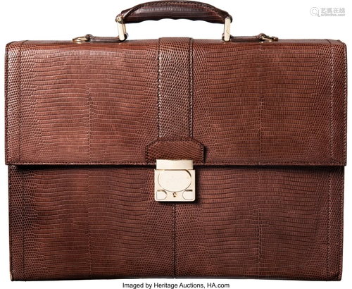 Brioni Brown Lizard Briefcase with Gold Hardware