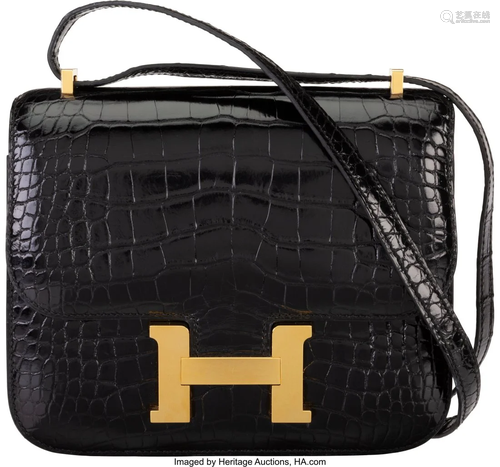 Hermès 18cm Shiny Black Alligator Constance Bag