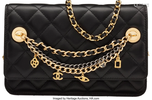 Chanel Black Quilted Lambskin Leather Charms Wal