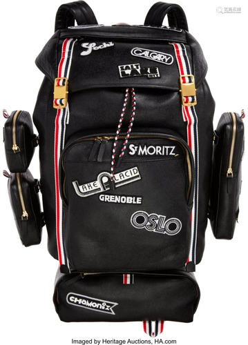 Thom Browne Black Leather Webbing Ripstop Backpa