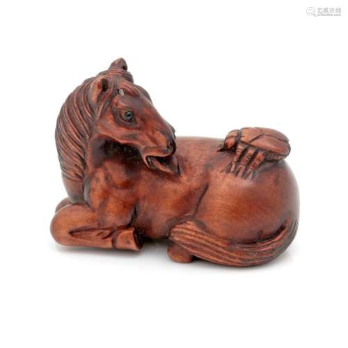 NETSUKE - HORSE WITH INSECT