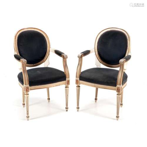 A PAIR OF LOUIS XVI STYLE FAUTEUILS