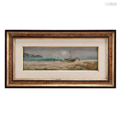 SPANISH SCHOOL (19TH/20TH CENTURY), BEACH WITH BOATS AND FIG...