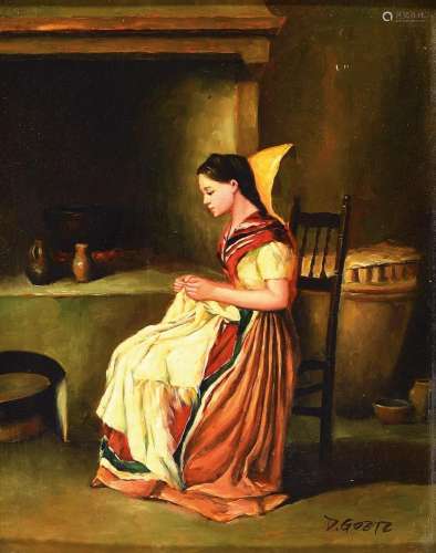 D. Goetz, traditionalist, 20th century, young woman doing