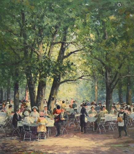 Karl Mohr, 1922 - 2013, view of the beer garden with