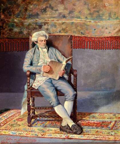 J. Ortiz de Landaluze, dated (18)76, nobleman reading in