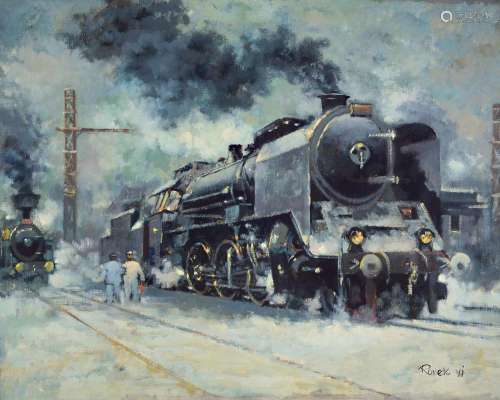 Jaroslav Ronek, 1892-1962, Steam locomotive exiting the