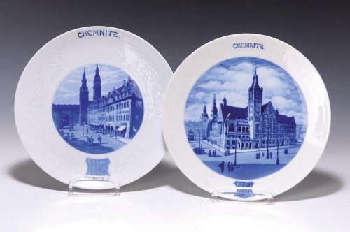 4 plates, Meissen, two view plates from Chemnitz