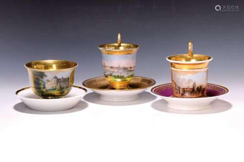 3 view cups, German, around 1777 -1870, porcelain