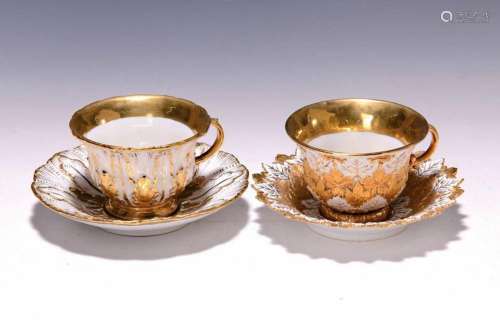two coffee cups with saucers, Meissen, around 1830/40