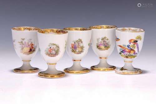 5 egg cups, Meissen around 1890, hand-painted decor