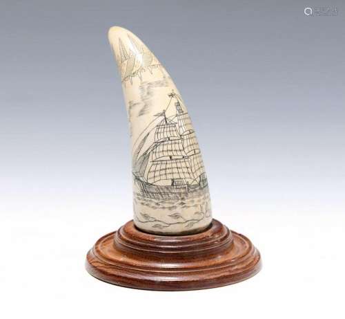 Scrimshaw based on an old model, USA, carved whale tooth